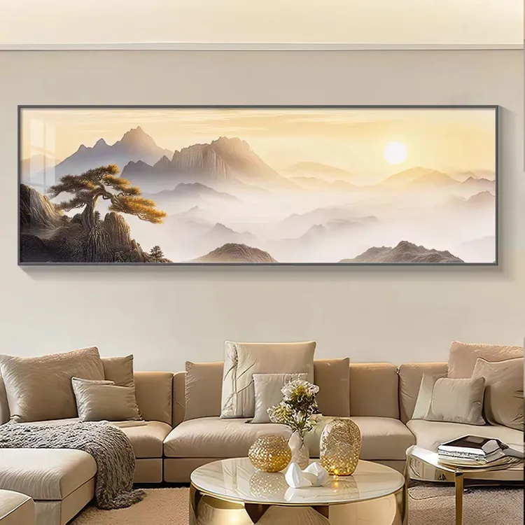 日出东方新中式装饰画中国风壁画床头背靠金山床头挂画卧室挂画