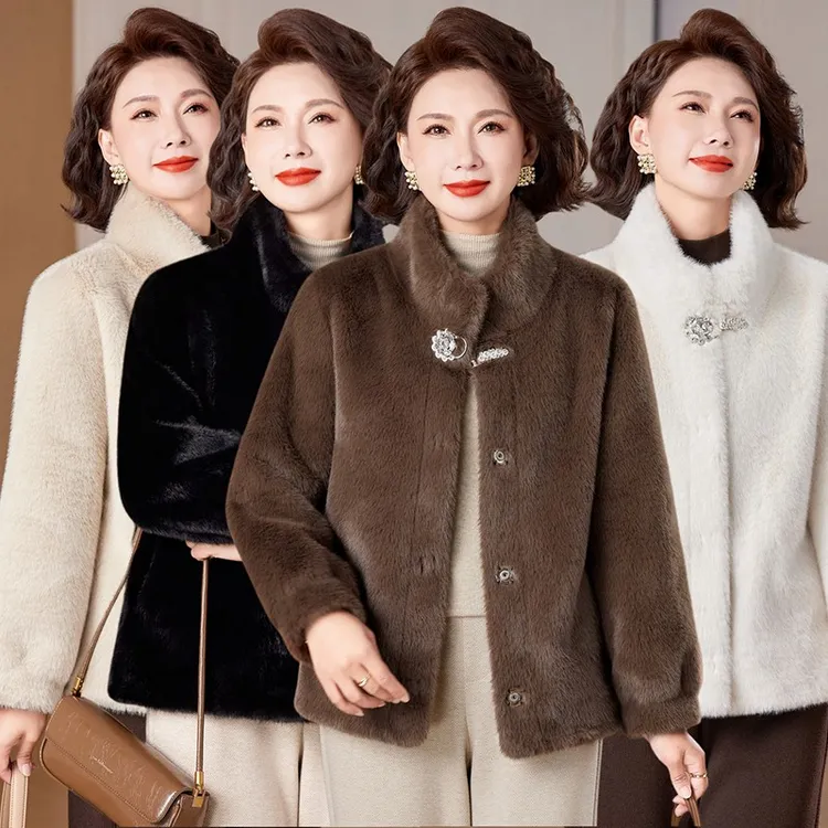 妈妈冬装洋气皮草中年女装高贵丹麦貂大衣中老年保暖皮毛一体外套