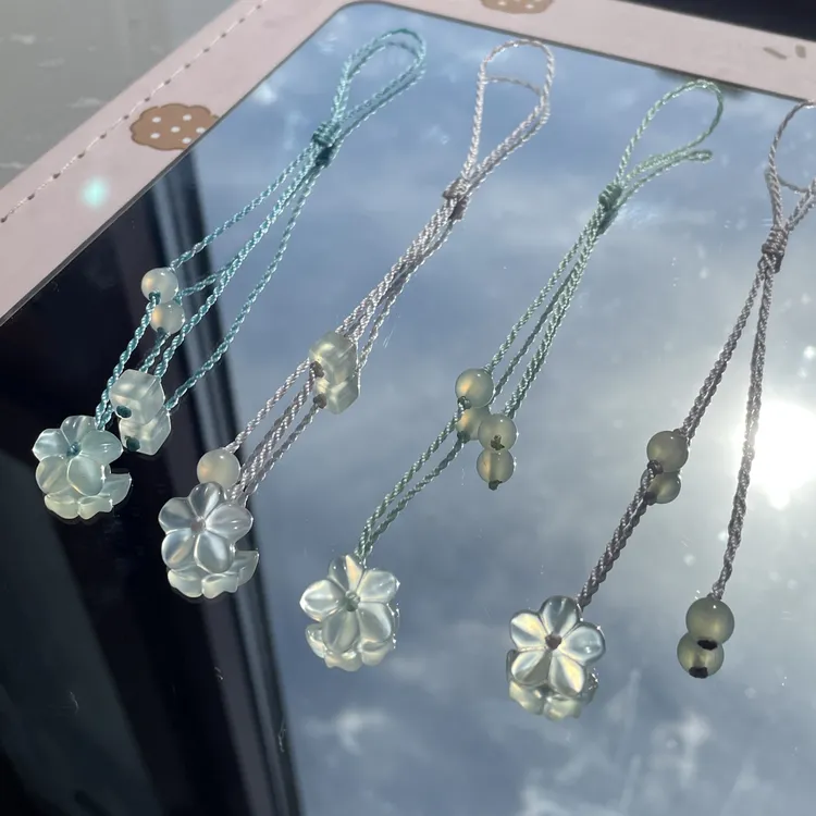 岫玉白冰古风款百搭编绳手链小幸运小花饰品