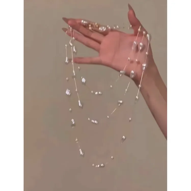 铜合金仿珍珠项链 多层珍珠项链女轻奢颈链长款叠戴配饰锁骨链