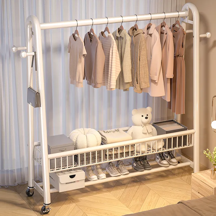 巨粗32MM衣帽架可移动金属轮晾衣架落地室内房间挂衣家用卧室衣服