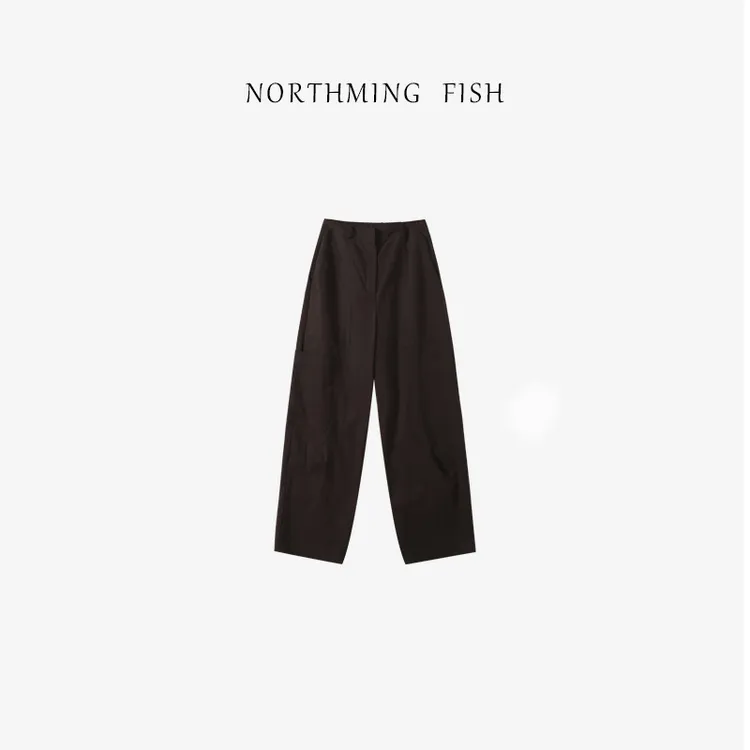 NorthMing fish「大吉岭茶」休闲简约 松弛感宽松高级弯刀工装裤