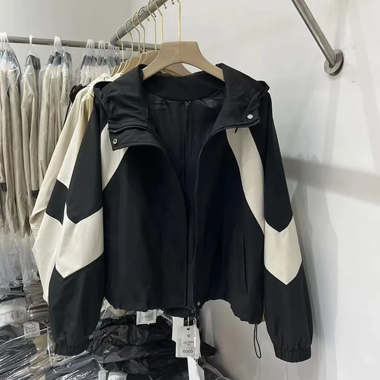 女连帽短外套小个子外套 工装风春秋ins时尚韩版宽松风衣短款