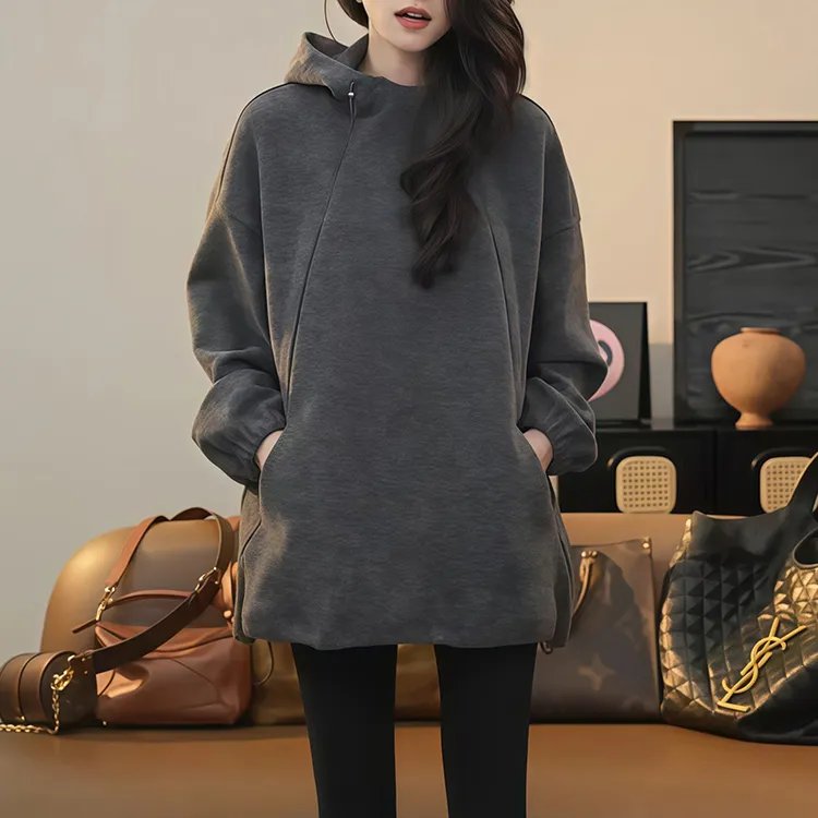秋冬复古慵懒灰色高级休闲卫衣女巨好看新款宽松好看简约减龄上衣