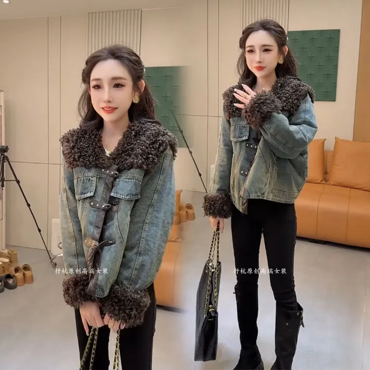 牛仔外套女2025秋冬季新款欧货时尚洋气百搭宽松短款加棉保暖上衣