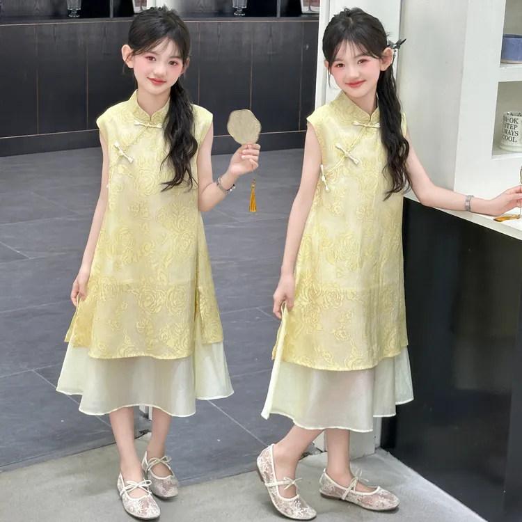女童旗袍连衣裙2025夏季6-12岁潮款中国风女孩优雅中式复古旗袍裙