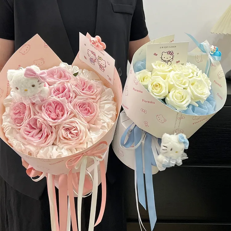 七夕情人节原创KT猫咪一体式定型片雪梨纸花束硬卡纸花艺用品