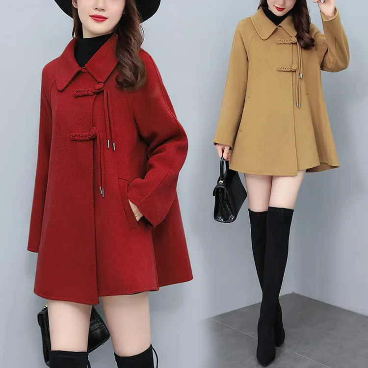 时尚高端洋气双面呢大衣羊毛小个子斗篷外套褂子洋气宽松呢子毛呢