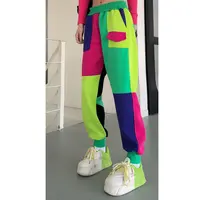 《彩虹方块潮牌加绒卫裤》显瘦时尚休闲宽松拼接秋季拼色百搭