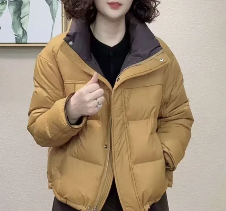 Y6313款羽绒服女短款拼接保暖立领棉服显瘦翻领网红百搭