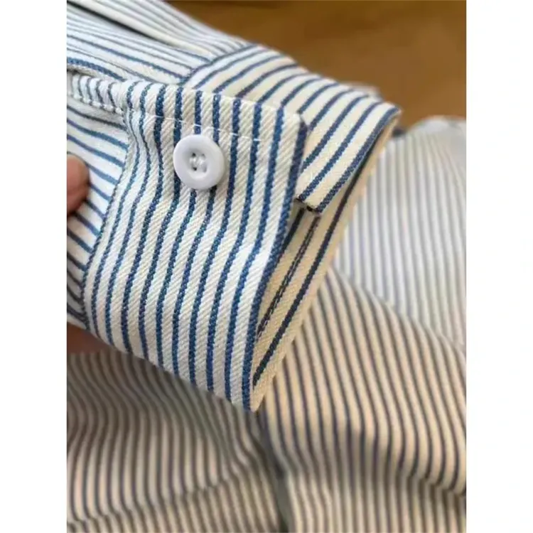垂坠感竖条纹衬衫男春季潮牌日系复古长袖外套可外穿情侣宽松衬衣