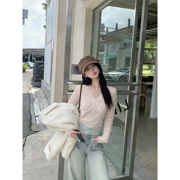 切糕自制【白茶琉璃】小个子秋冬女流光风纯欲慵懒蕾丝百搭针织衫