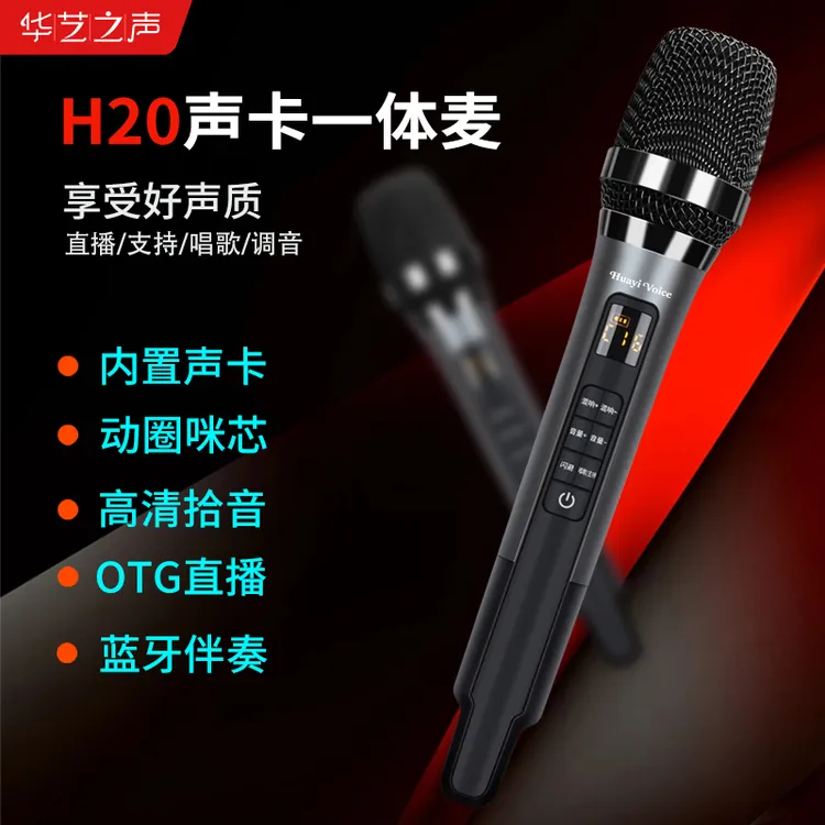 华艺之声爆品H20话筒麦克风网红声卡电脑音响专业唱歌k歌专用神器