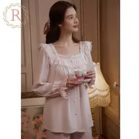RoseTree睡衣女款春秋季长袖蕾丝甜美宫廷公主风家居服套装带胸垫