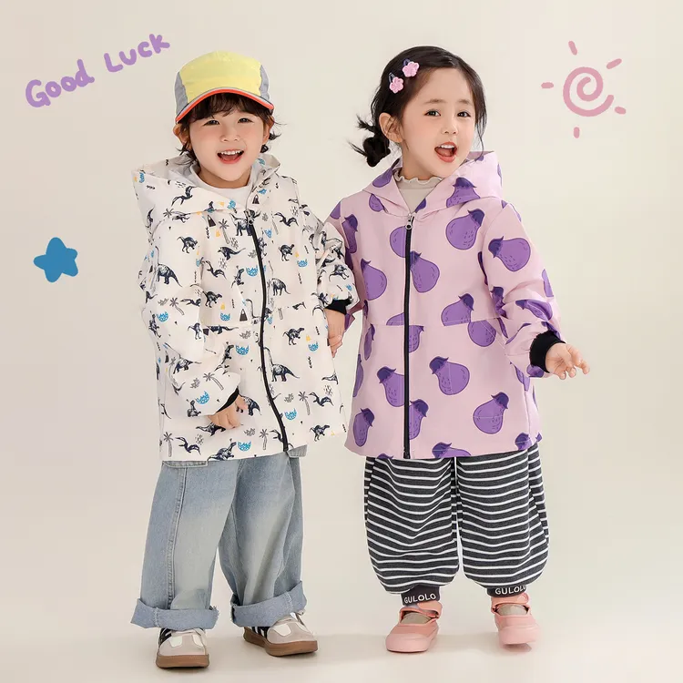 儿童防水罩衣秋冬男童羽绒服防脏罩衫女宝宝连帽画画围裙吃饭围兜