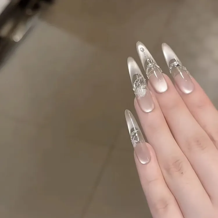 冰封玫瑰夏日纯手工极光猫眼蝴猫眼闪气质穿戴温柔高级显白美甲