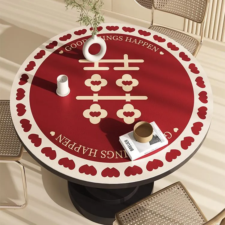 免洗喜庆桌布喜事防油高档圆形防水垫红色喜字餐桌垫圆桌桌面垫