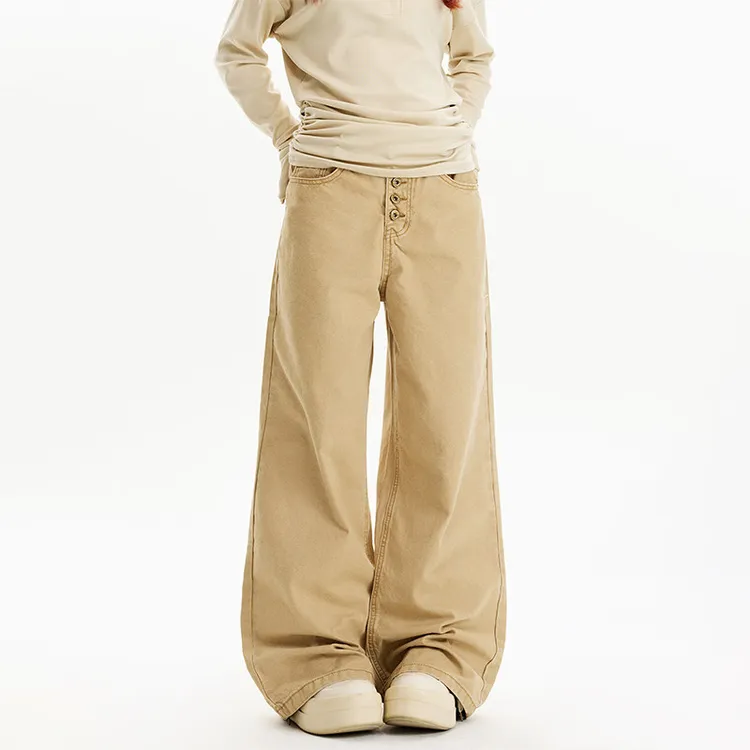 达蒙岛美式复古多排扣原创工装裤男女直筒宽松水洗设计感长裤情侣