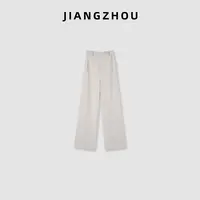 江洲【雾里】秋季新款通勤绒面磨毛小装饰袋设计款高腰微阔腿休闲裤