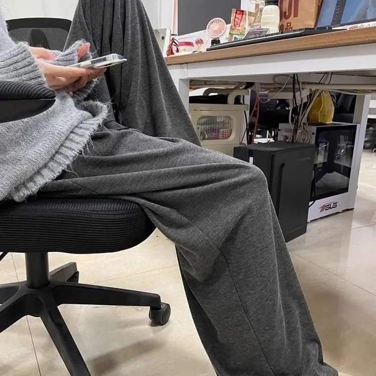 高个子加长秋季显瘦高腰垂感糯米裤男女宽松直筒阔腿拖地休闲裤