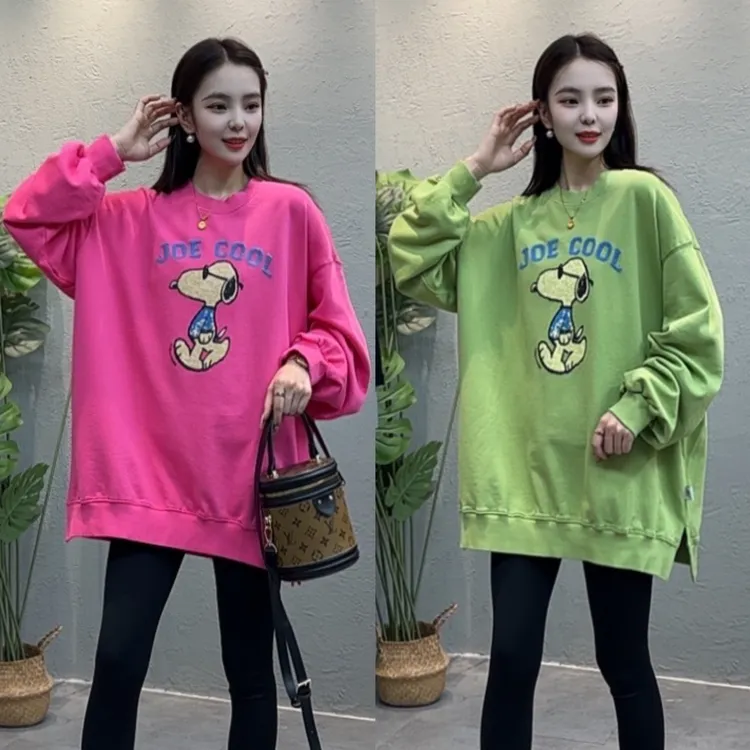 703秋季新款韩版吏努比印花大版宽松圈圈棉圆领套头卫衣女