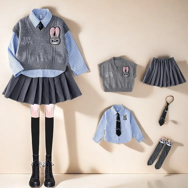 学院风女童套装jk制服春秋2025新款3-6岁儿童百褶裙兔子警官裙子