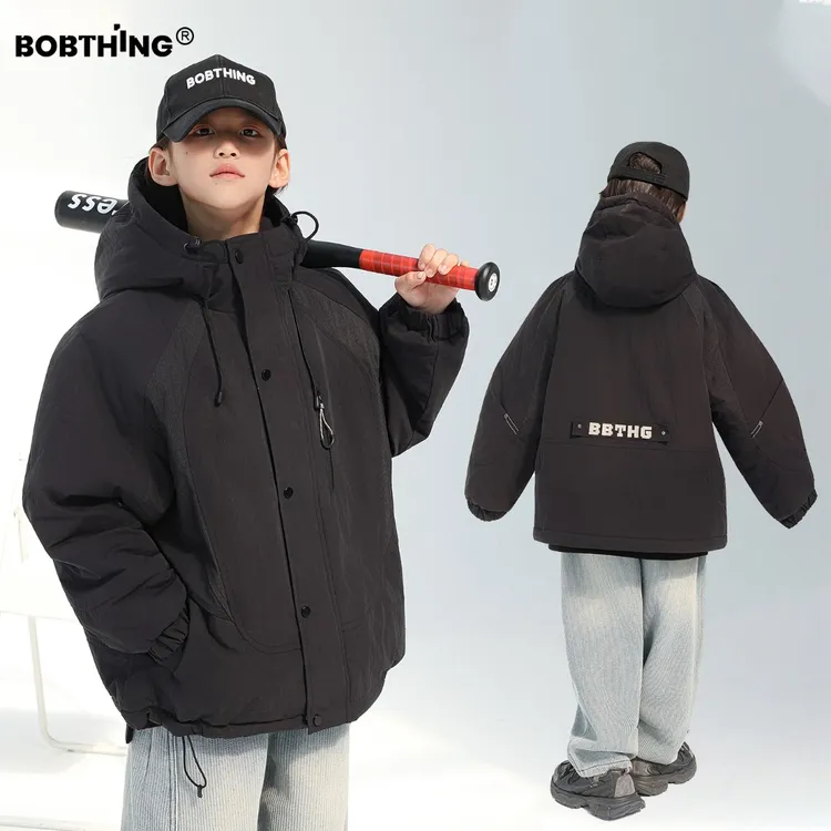 男童冬装剪裁高级感连帽棉衣儿童外套加厚棉服潮牌童装夹棉冲锋衣