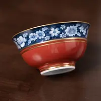 【YR】祭红描金（万花）折腰敞口杯 100cc 手工陶瓷