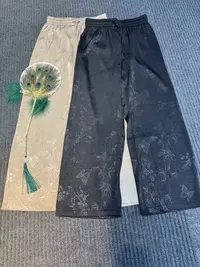 5008高腰提花新中式阔腿裤薄款休闲裤中式复古