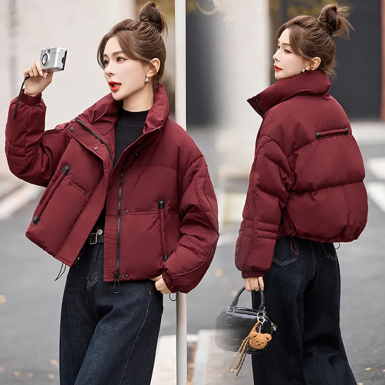 女短款落肩袖女士冬季羽绒服2025秋冬新款宽松立领加绒加厚款时尚