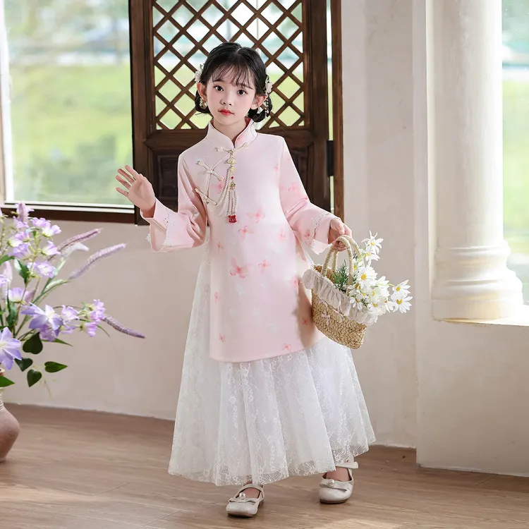 粉色儿童旗袍2025新款秋季长袖新中式女童旗袍裙小女孩民国风洋气