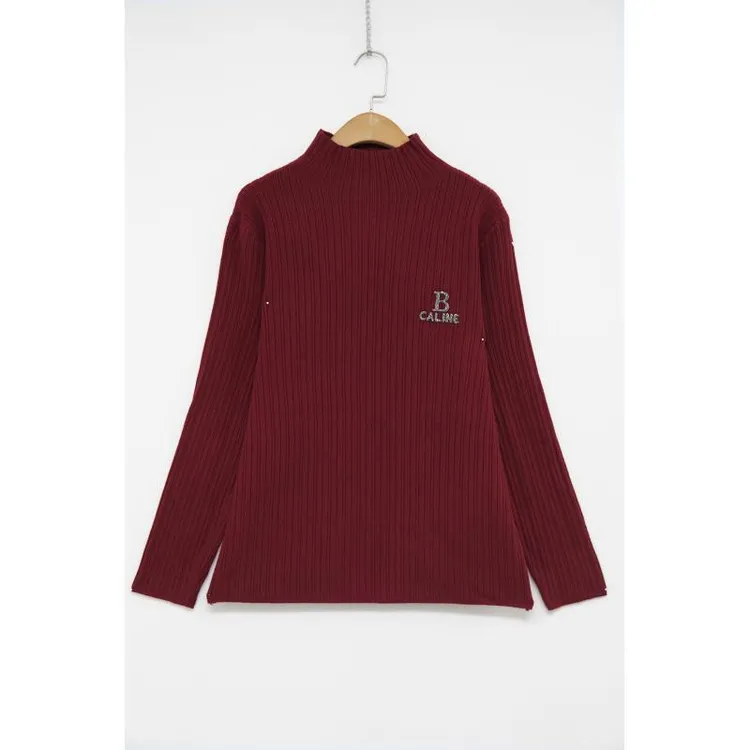 【广州微姐】706-2女款高领宽松显瘦镶钻套头针织打底衫