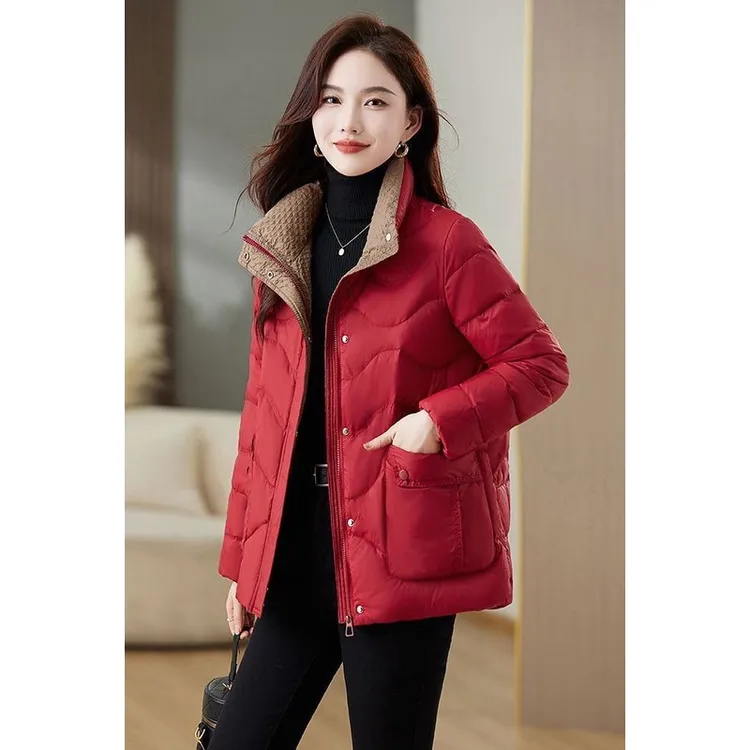 短款外套女2025年秋冬季新款时尚轻便棉衣宽松显瘦红色服