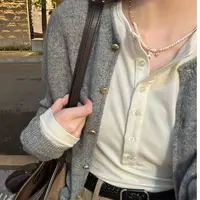【鹿十七】秋季时尚纯色半扣百搭打底衫
