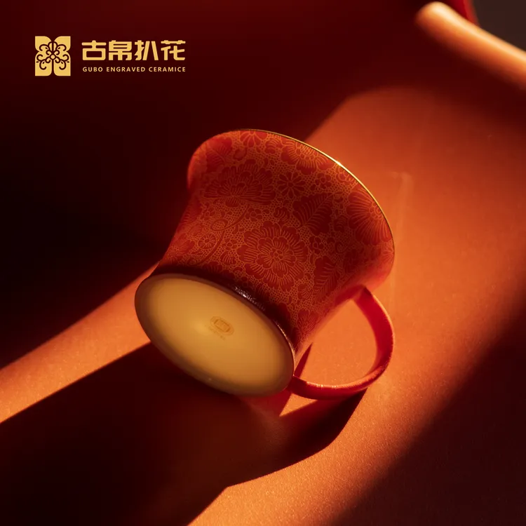 古帛扒花【龙山拿铁杯】高级感咖啡杯高温陶瓷扒花景德镇家用高颜值