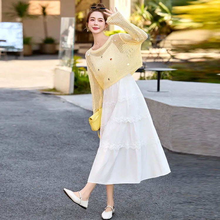 2025夏季新款女衫白色吊带裙女小个子显瘦两件套连衣裙YF2563