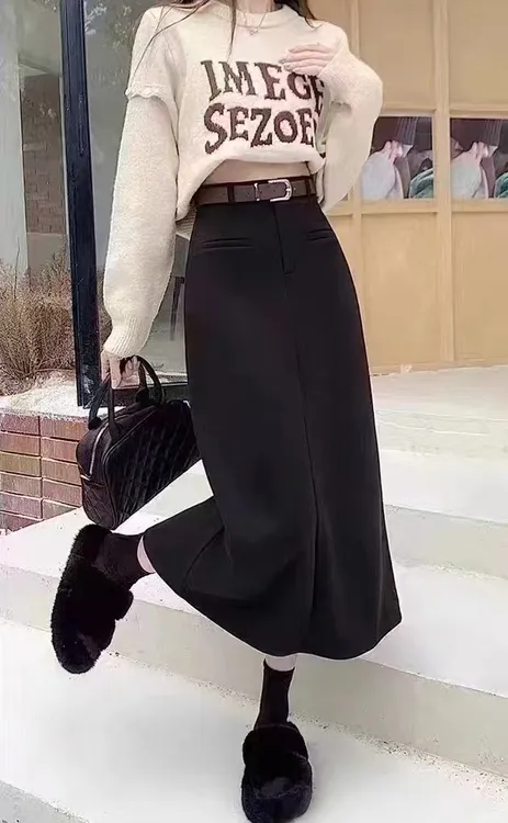 秋冬季新款气质韩系设计感后拉链时尚气质半身裙