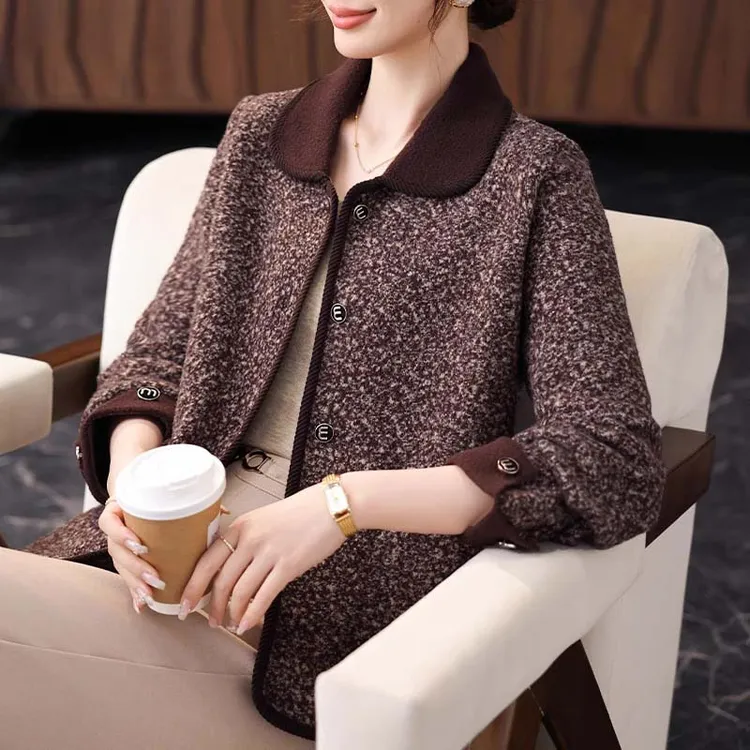 中年妈妈春装针织外套2025新款贵夫人上衣中老年女士春秋毛呢开衫