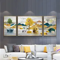【升级款】《金水福禄》客厅沙发三联挂画晶瓷装饰画壁画挂墙KT52