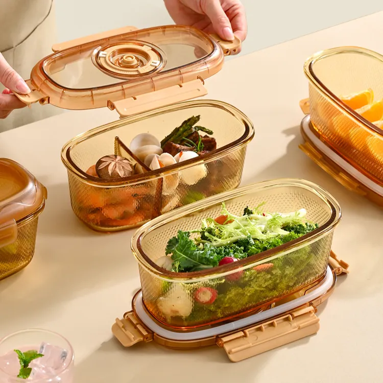 加高钻纹大容量玻璃饭盒微波炉加热专用上班族保鲜盒分隔式便当盒
