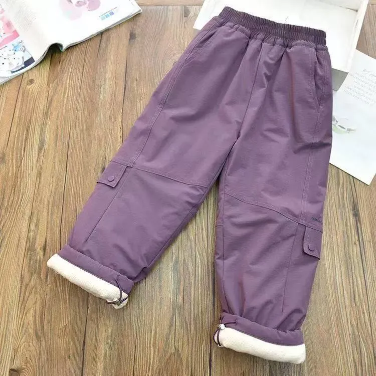软壳冲锋裤女童防风保暖蚕丝棉裤儿童加绒滑雪工装运动裤一条过冬