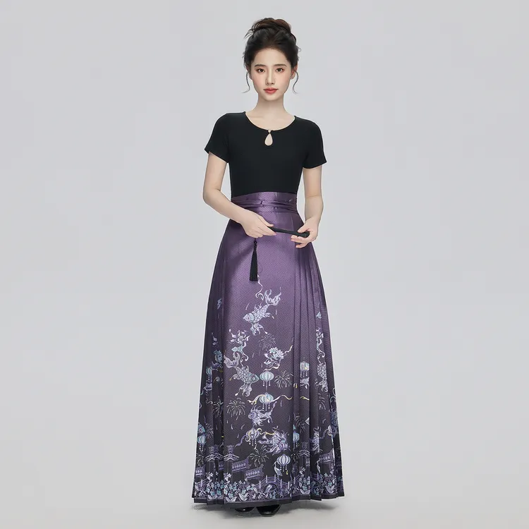 星河汉歌（鱼灯）原创国风2025春季新款织金紫色汉服马面裙