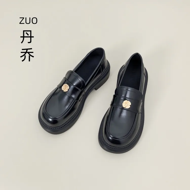 黑色中跟乐福鞋女2025新款春秋厚底小皮鞋英伦风单鞋粗跟软皮女鞋
