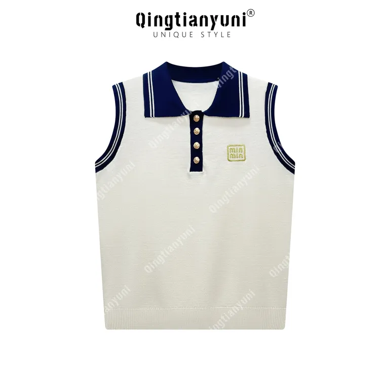 polo领法式夏季新款2025莱赛尔拼色金色字母刺绣时尚百搭针织女潮