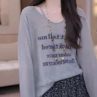 韩版时尚长袖T恤女美式印花甜美宽松显瘦小众减龄上衣慵懒风罩衫