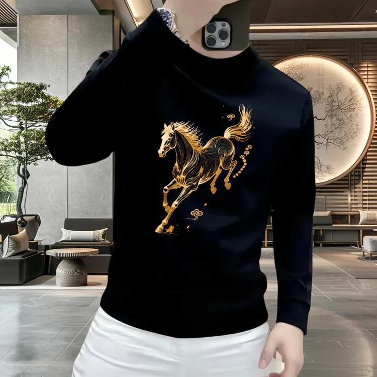 新款男士圆领加绒卫衣秋冬季潮流休闲百搭长袖印花时尚青年上衣男