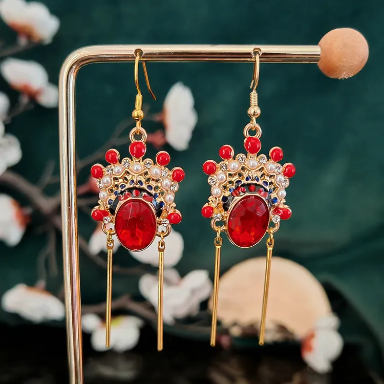 多吉米红韵戏凤复古新中式原创高级感耳环无耳洞耳夹耳饰配汉服