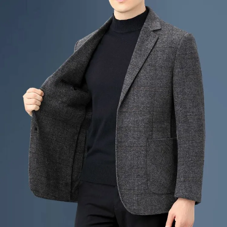 皮尔卡丹双面羊绒加厚男西服正品秋冬季男士纯羊毛呢西装外套便西