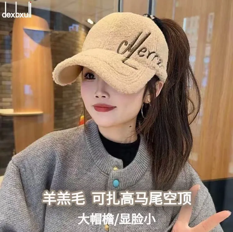 颗粒绒空顶帽子女秋冬季加大加厚保暖韩系大帽檐显脸小百搭鸭舌帽