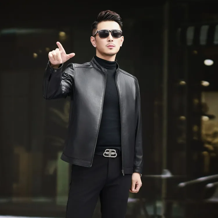 升级款6805小牛皮立领男士单装春秋海宁真皮皮衣休闲时尚短款商务